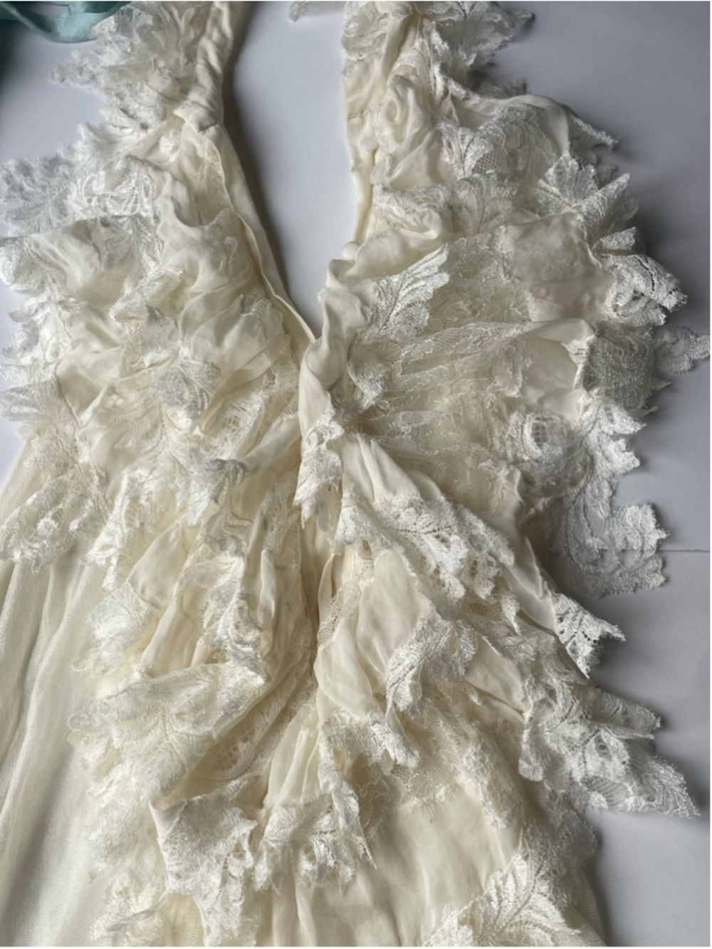 Roberto Cavalli Silk Lace Ruffle Halter Top Ivory open back button front - Picture 7 of 7